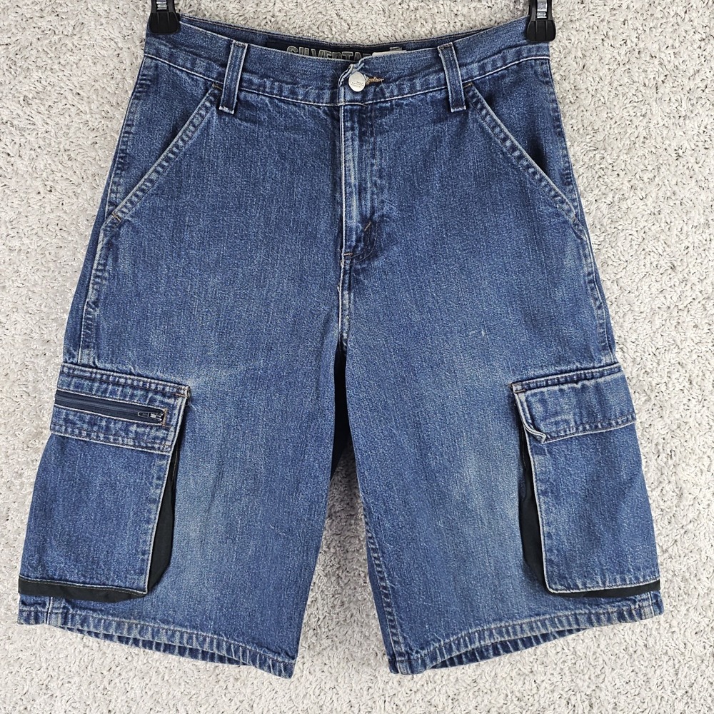 Vintage Levi's Silver Tab Zip Cargo Jean Shorts Size 12 28x11.5 Skater 90s Baggy